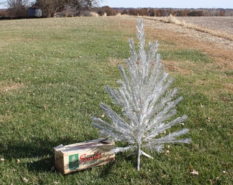 Vintage Aluminum Stainless Silver Tinsel Christmas Tree The Sparkler Mid Century MCM Kitschy Christmas Holiday Tabletop Apartment Decor 4ft