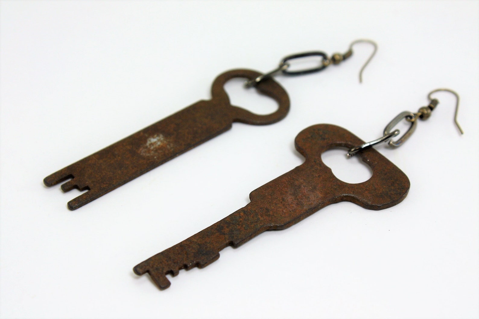Vintage Rusty Distressed Keys Dangle Earrings Pierced Hook Etsy