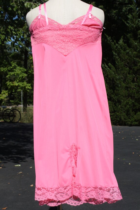 Vintage Full Slip Nylon Pink Hot Pink With Lace L… - image 4