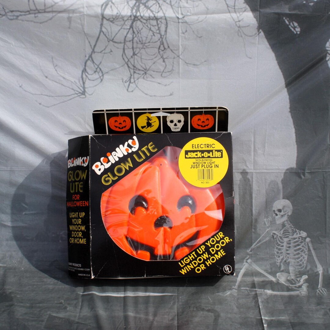 Vintage Halloween Pumpkin Head Jack O Lantern Blinky Glow Light up Hang ...