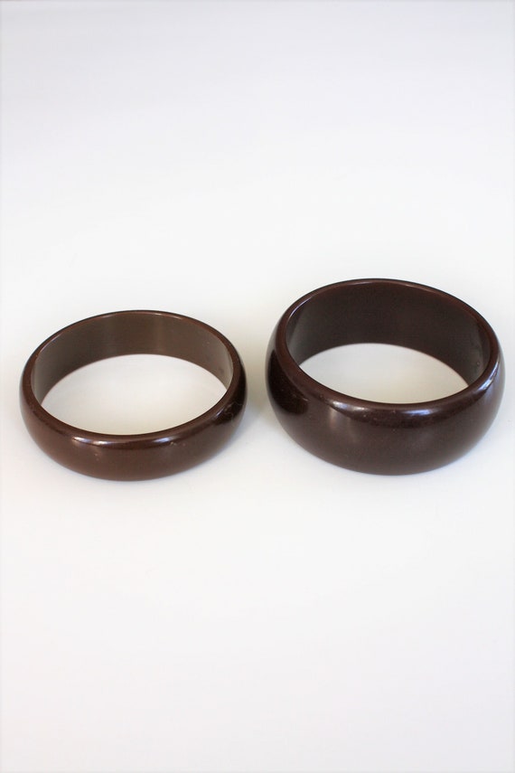 Vintage Bakelite Bangle Bracelets Solid Chocolate… - image 3