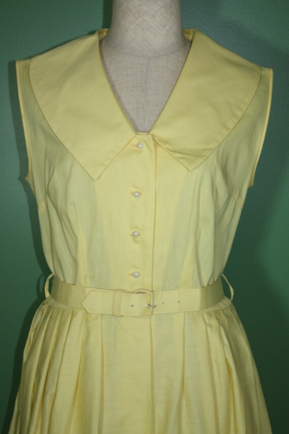 Vintage 50s 60s Cotton Summer Dress Yellow White … - image 3