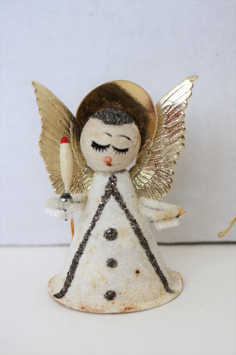 Download Vintage Angel Figurine Christmas Ornament White Paper Glitter | Etsy