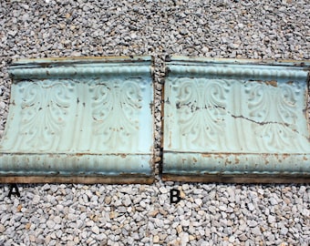 Antique Pressed Tin Ceiling Crown Molding Mint Distressed Architectural Salvage Reclaimed Restoration Cottage Chic French Farmhouse 24"