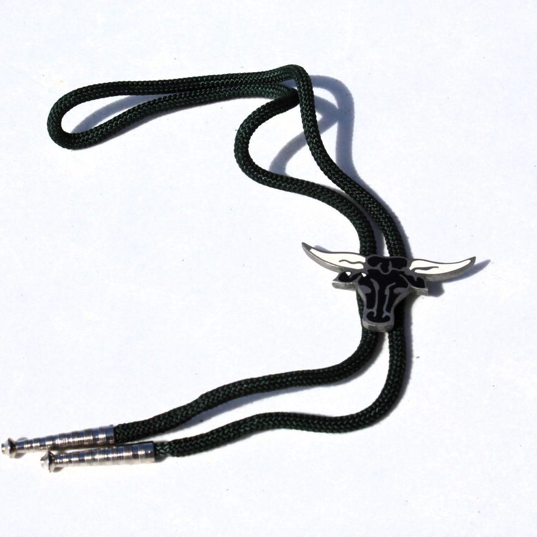 Western String Vintage Western Bolo String Tie Ceramic Black Silver Longhorn Groom ...