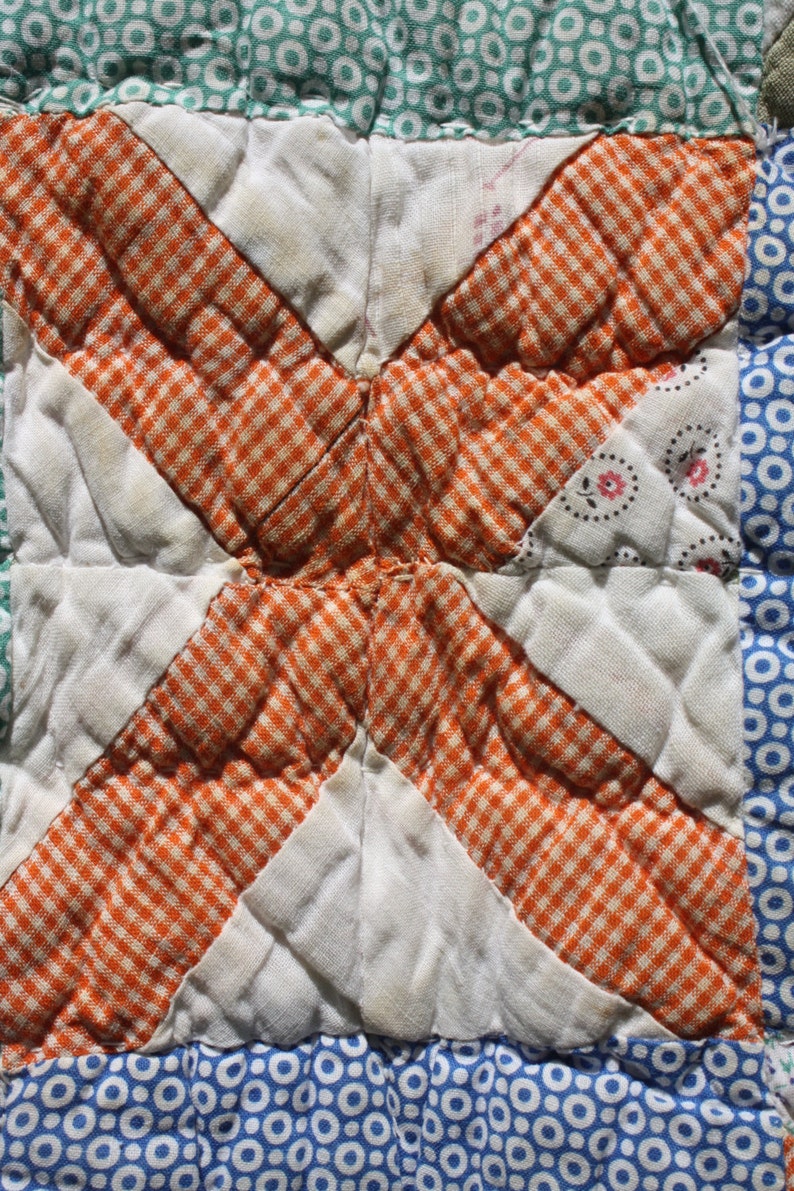 Vintage Hand Quilted Handmade Quilt Patchwork Quilt Cross Pattern Farmhouse Decor Cottage Chic Rustic Primitive 2