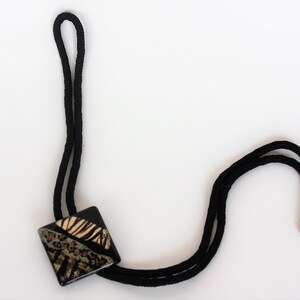 Vintage Western Bolo String Tie Ceramic Black Animal Print Groom Country Wedding Rodeo Queen Accessory Rodeo Western Cowboy Rockabilly Style