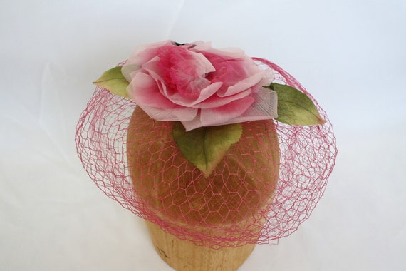 Vintage Floral Hat Net Netting Veil Millinery Pin… - image 2