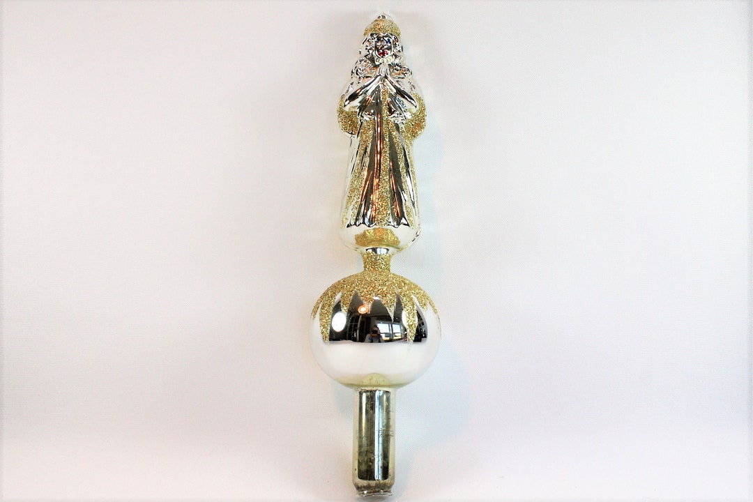 Vintage Mercury Glass Angel Christmas Tree Topper Silver Gold Glittered ...