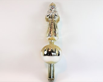 Vintage Mercury Glass Angel Christmas Tree Topper Silver Gold Glittered Figurine Religious Christmas Holiday Tree Mantle Decor