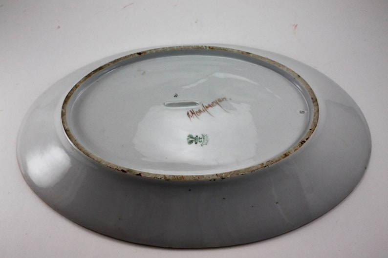 Vintage Bluebird Swallows China Serving Dish Oval Platter Handpainted Hand Painted German Altwasser Silesia Shabby Cottage Farmhouse Country