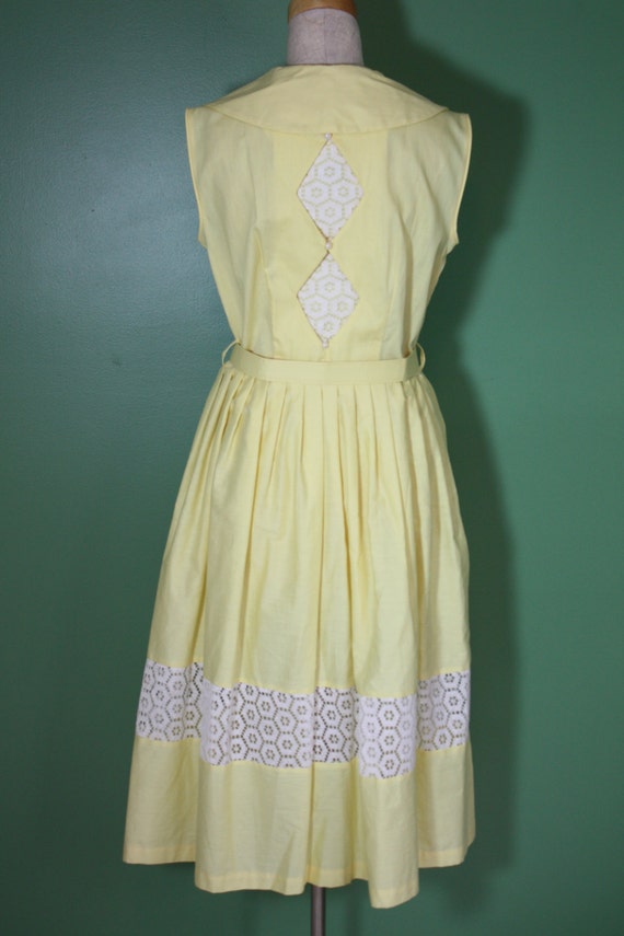 Vintage 50s 60s Cotton Summer Dress Yellow White … - image 4