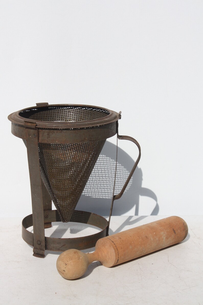 Vintage Metal Strainer Colander Sieve Cone Shaped & Pestle Etsy