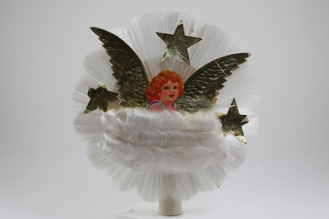 Vintage Angel Tree Topper Spun Glass Angel Hair Etsy