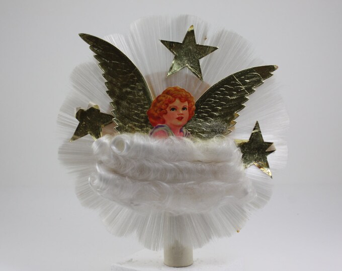 Vintage Angel Tree Topper Spun Glass Angel Hair Etsy