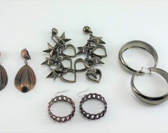 Vintage 80s Earrings Bronze Copper Lot Destash Clip & Pierced 4 Pairs