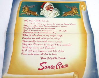 Vintage Letter From Santa Unused With Envelope Christmas Greeting Card Children's Card Christmas Holiday Ephemera Decor Scrapbooking NOS