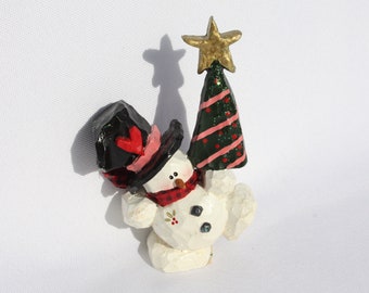 Vintage Snowman Figurine Kurt S Adler Snowtown Snowman With Christmas Tree Kitschy Christmas Holiday Winter Tree Trimming Decor