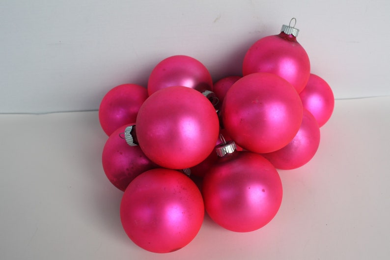 Vintage Christmas Ornaments Mercury Glass Pink Hot Pink Bright Pink Frosted Shiny Brite Original Box Shabby Cottage Christmas Holiday Decor