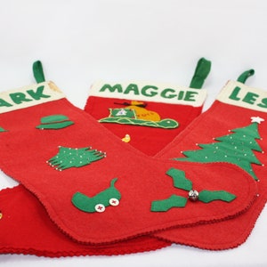 Vintage Christmas Stocking Red White Green Felt Handmade Hand Crafted Personalized MARK Christmas Holiday Tree Fireplace Mantle Kitsch