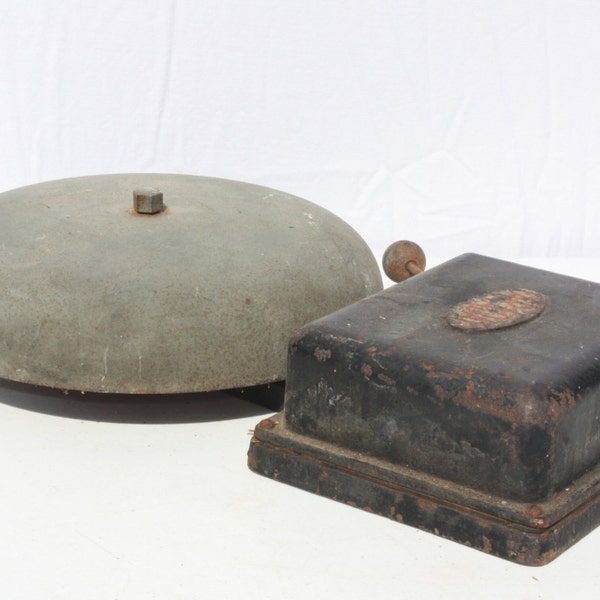 RESERVED FOR BOB - Antique Faraday Alarm Bell Large Fire Alarm Bell School Bell Emergency Bell Enclosed Type Cast Iron Industrial Steampunk