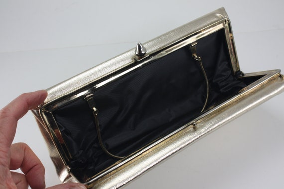 Vintage 60s Gold Lame' Clutch Purse Handbag Hidde… - image 4