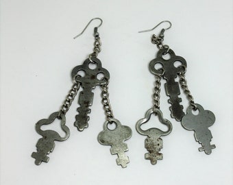 Handcrafted Antique Vintage Skeleton Keys Jewelry Earnings Distressed Repurposed Mixed Media Assemblage Boho Chic Steampunk OOAK