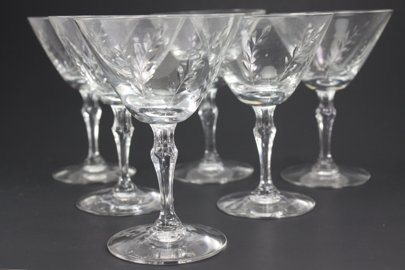 Vintage Fostoria Crystal Stemware Cut Leaf Pattern Design Etsy