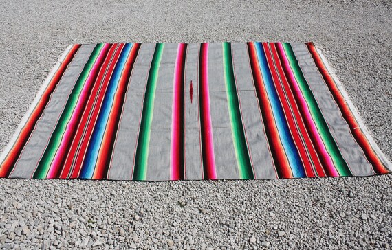 Vintage Mexican Serape Blanket Throw Tablecloth Wall Decor Bright