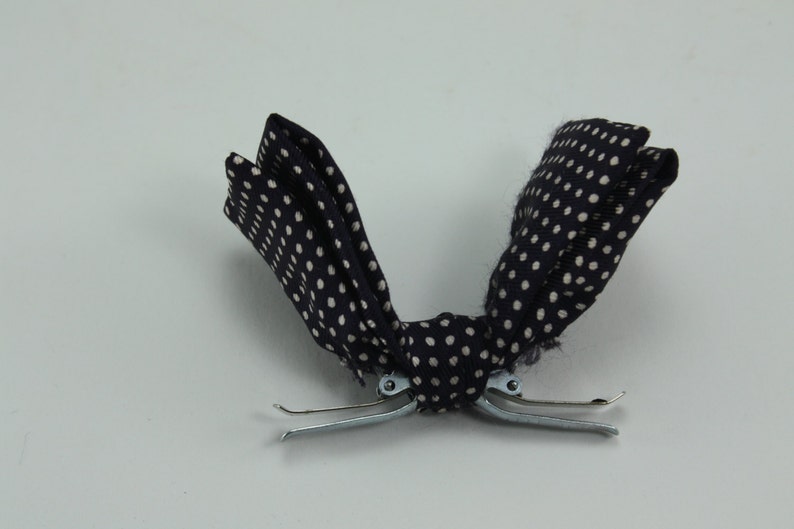 Vintage Clip On Bow Tie Brown With White Polka Dots Wedding Accessory Rockabilly In Original Box