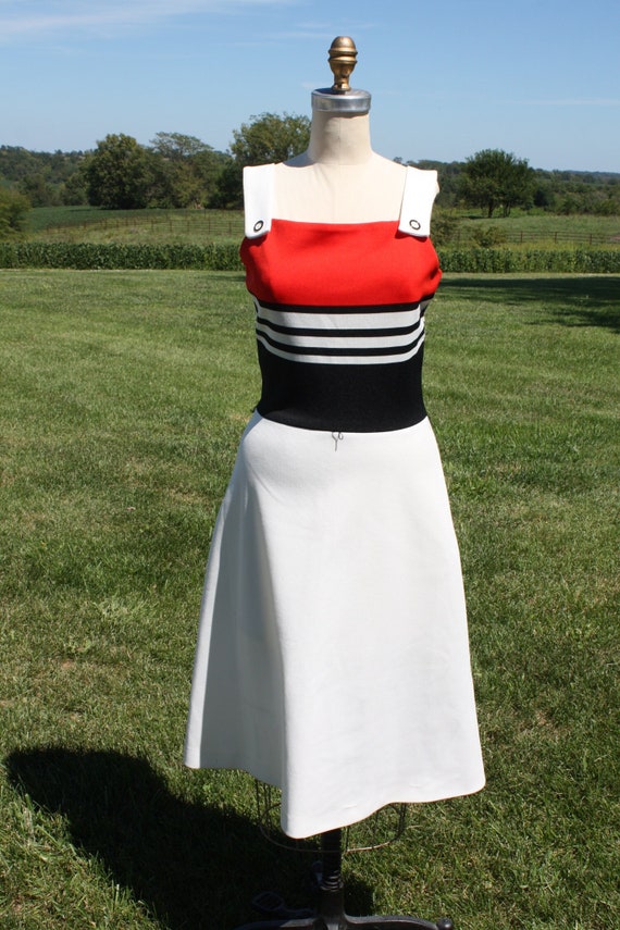 Vintage 60s 70s Sleeveless Summer Dress White Red… - image 1