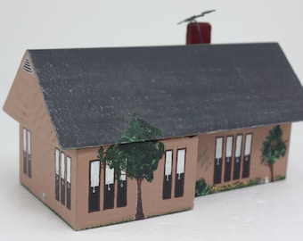 Vintage Christmas House Wooden Hand Made Hand Painted Folk Art OOAK Holiday Party Decor Christmas Holiday Village