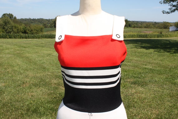 Vintage 60s 70s Sleeveless Summer Dress White Red… - image 3