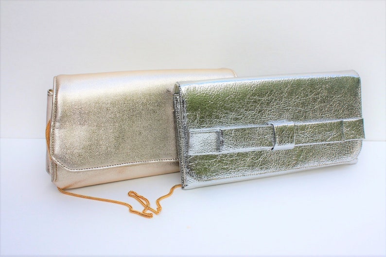 Vintage Gold Lame' And Silver Lame' Clutch Purses Handbags Formal Prom Bridesmaid Wedding Accessory Set of 2 image 1