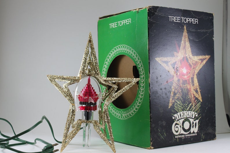 Vintage Merry Glow Rotating Spinning Christmas Tree Topper Etsy