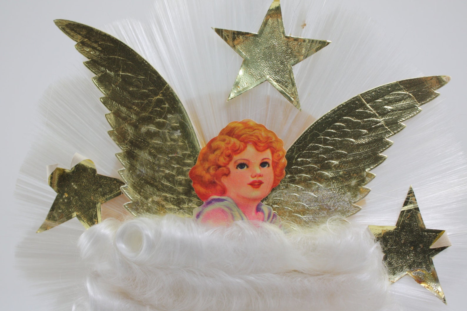 Vintage Angel Tree Topper Spun Glass Angel Hair Etsy