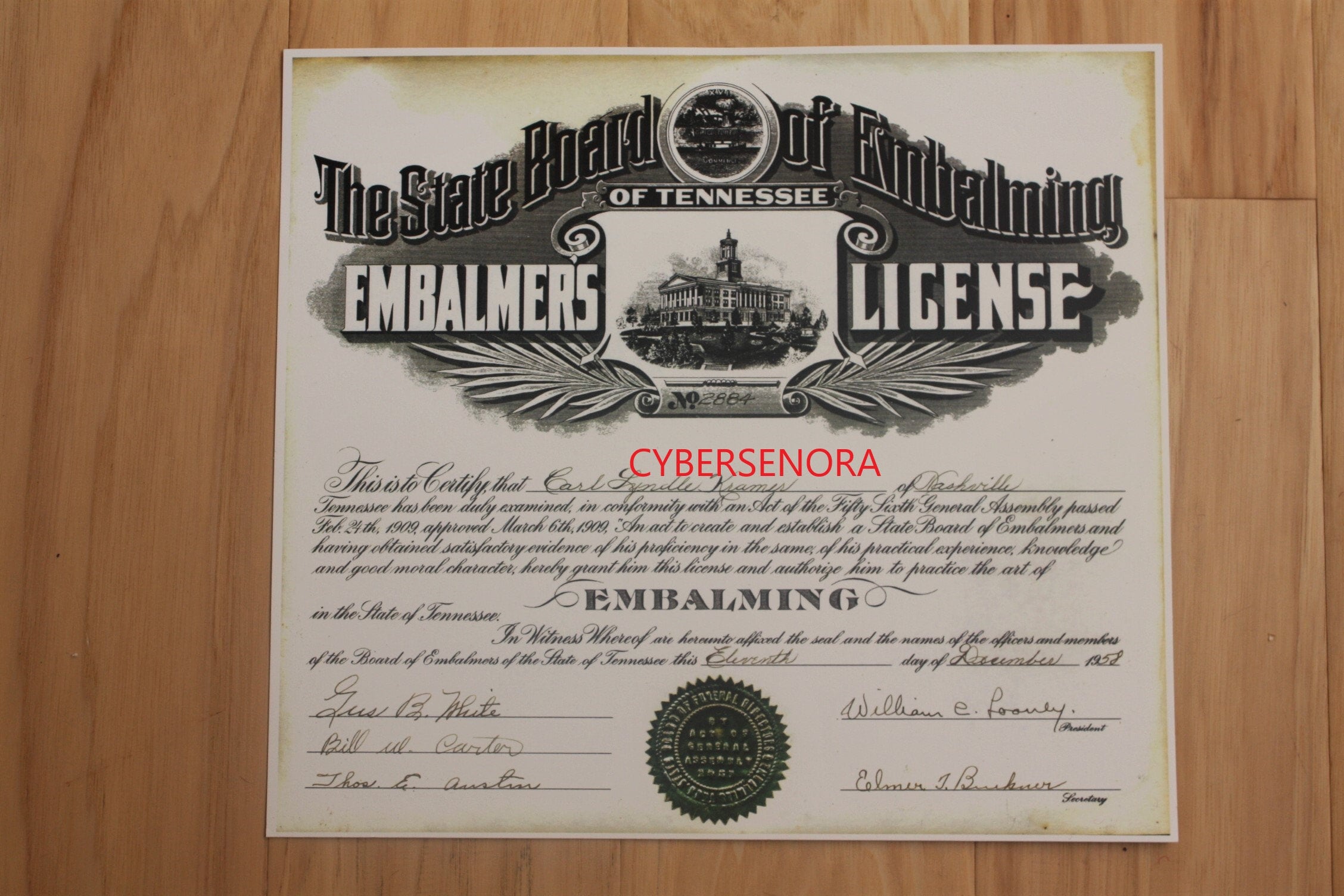 Vintage Embalmers License 1958 Mortician Funeral Home Etsy
