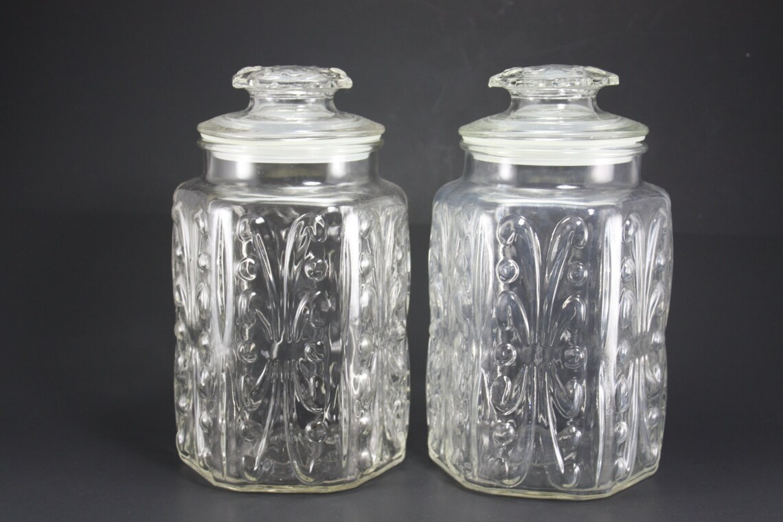 Vintage Clear Glass Canister Decorative Embossed Jars Set of Etsy