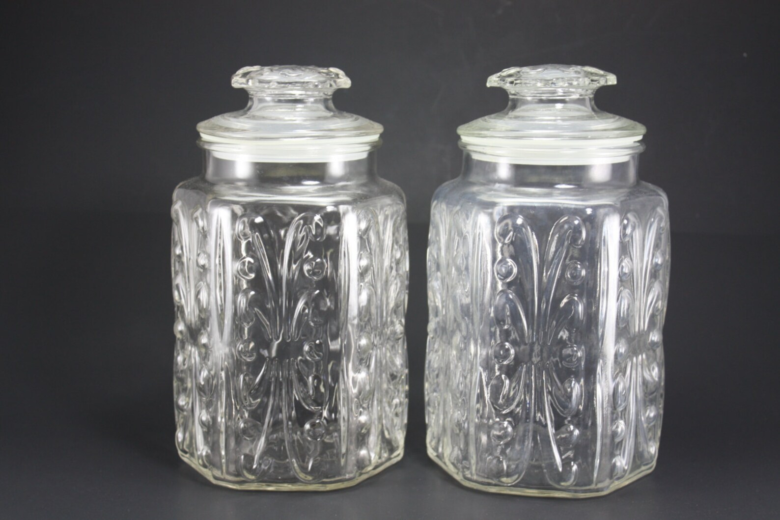 Vintage Clear Glass Canister Decorative Embossed Jars Set of Etsy