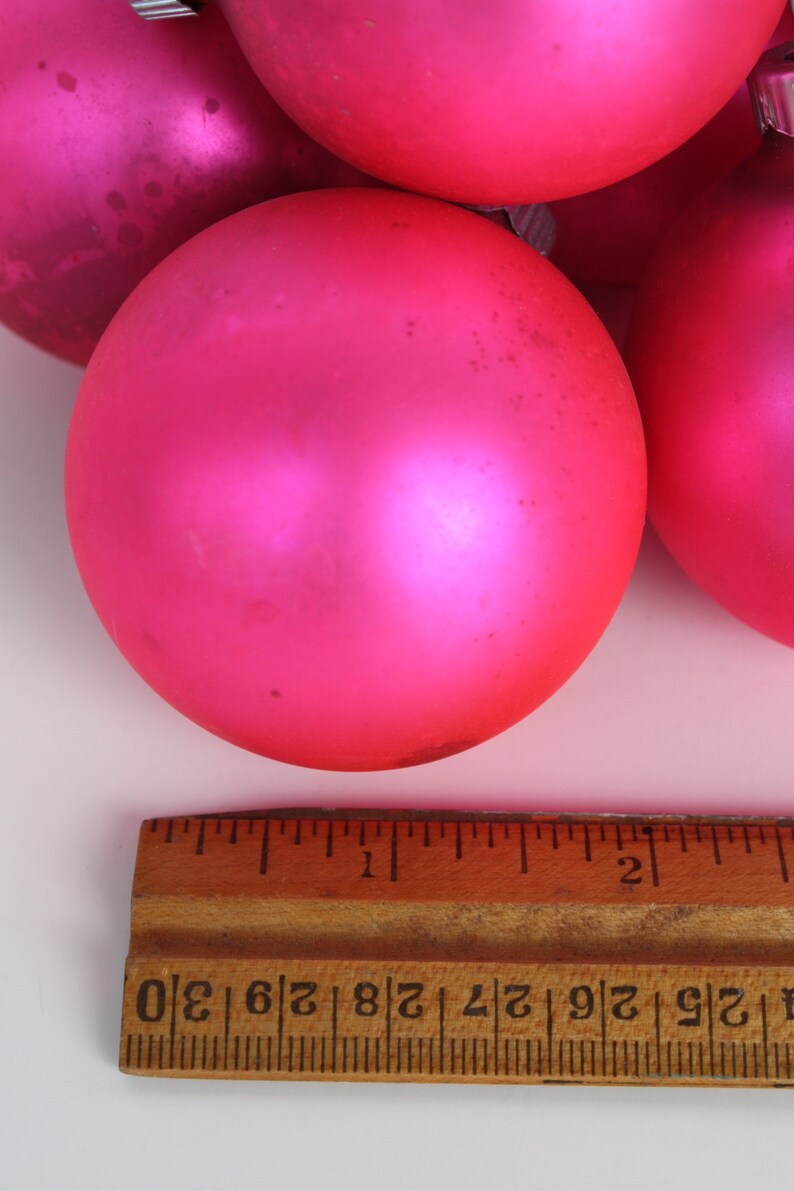 Vintage Christmas Ornaments Mercury Glass Pink Hot Pink Bright Pink Frosted Shiny Brite Original Box Shabby Cottage Christmas Holiday Decor