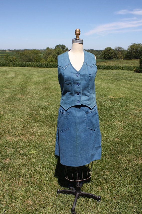 Vintage 1970's Two Piece Blue Denim Jean Vest & Wr