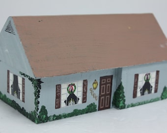 Vintage Christmas House Wooden Hand Made Hand Painted Folk Art OOAK Holiday Party Decor Christmas Holiday Village