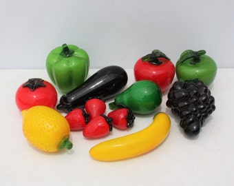 Vintage Glass Fruit Murano Style Hand Blown Handblown Glass Fruit Vegetables Summer Harvest Centerpiece Kitchen Farmhouse Table Decor 13 Pcs