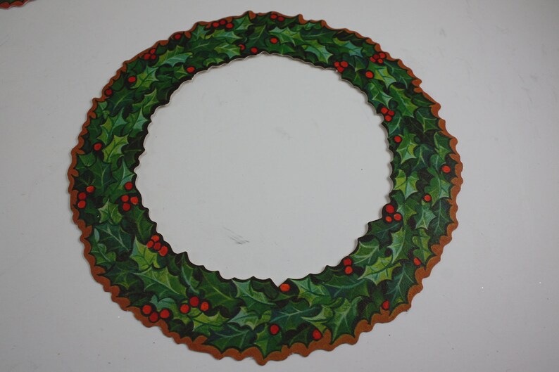 Vintage Christmas Die Cut Wreath Holly and Berries Chrismtas Etsy