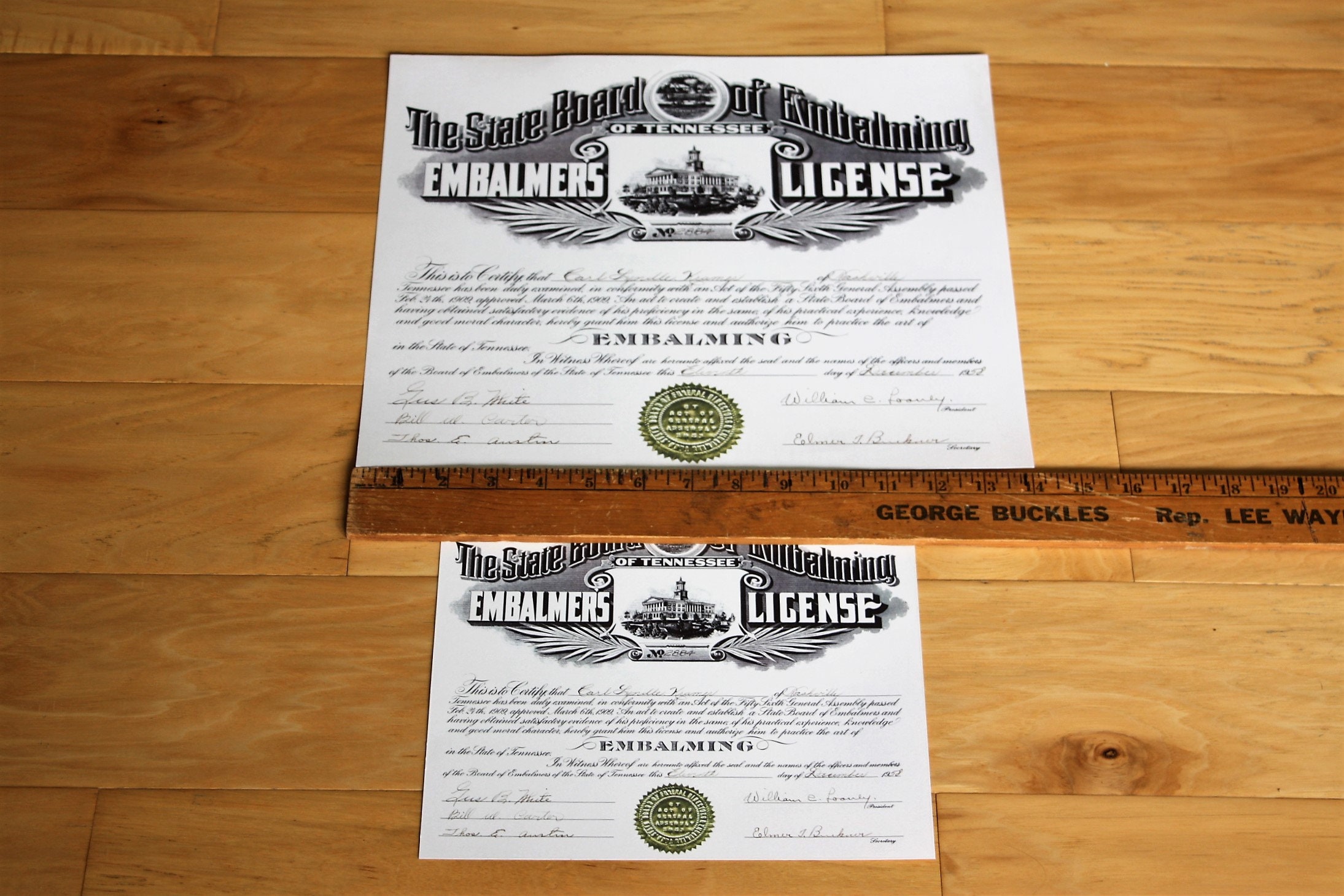 Vintage Embalmers License 1958 Mortician Funeral Home Embalming
