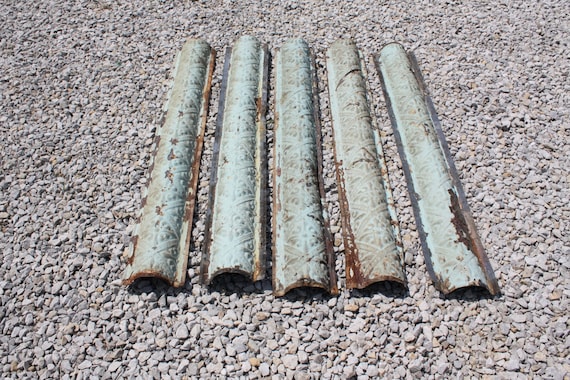 Antique Pressed Tin Ceiling Crown Molding Aqua Distressed Etsy