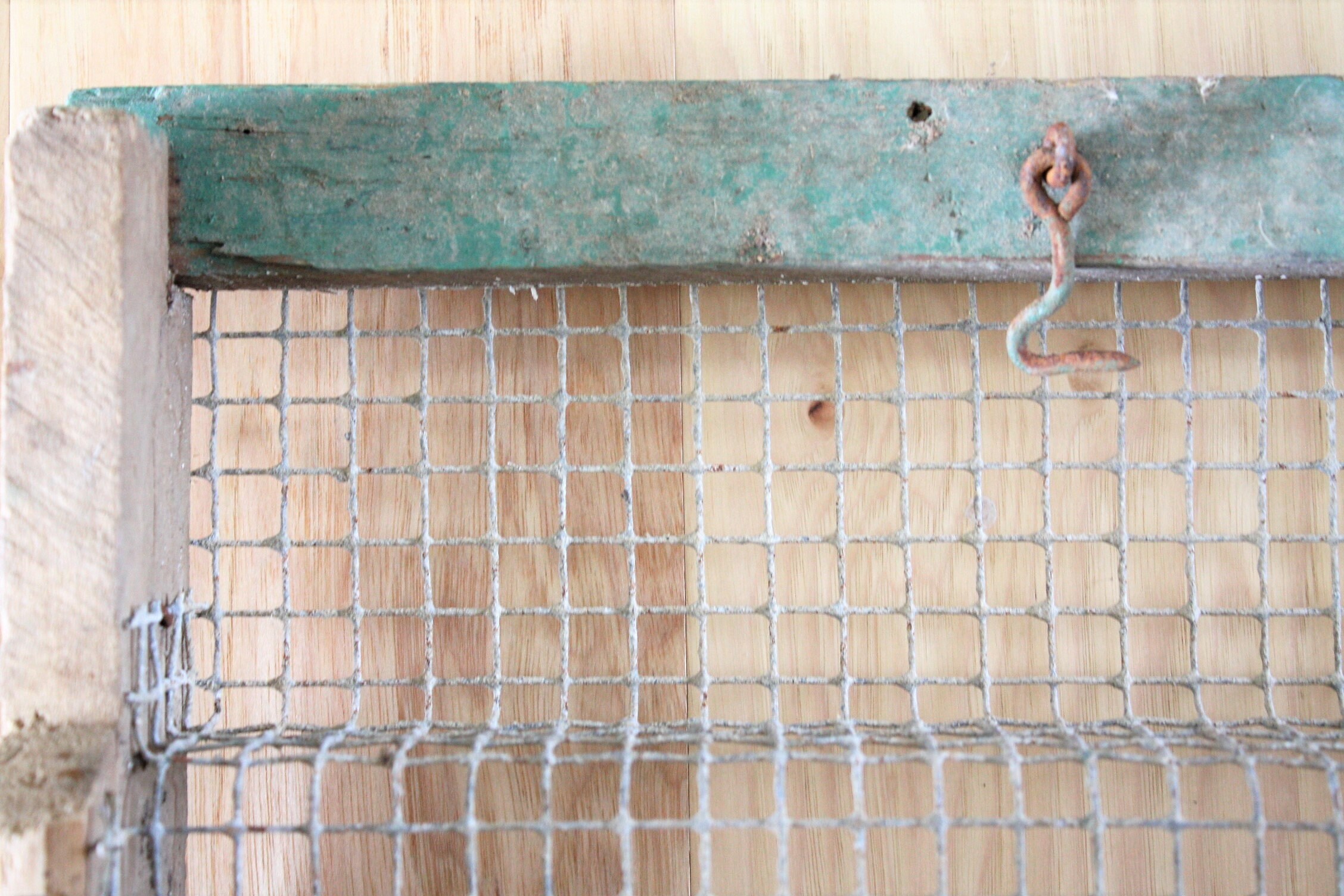 Vintage Chicken Feeder Trough Galvanized Wood Wire Storage Etsy