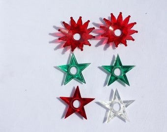 Vintage Christmas Hard Plastic Light Reflectors Ornament Glolite Stars & Starburst Assortment Holiday Party Decor Tree Trimming Craft Supply