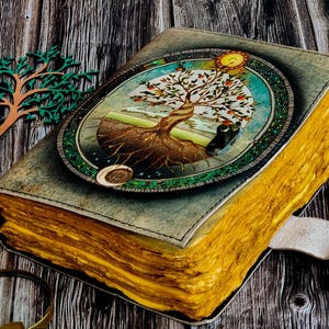200 page Leather grimoire Notebook for Men women handmade Tree of life Blank spell Book of shadow Junk journal Gift For Him Her