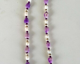 Frankie - Chunky Raw Pearl Necklace, Purple Tulip, shell & Gold Hematite Beaded Statement Necklace